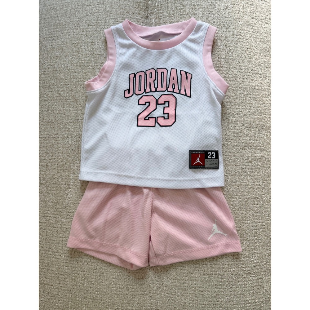 Jordan 23 Mesh Jersey and Shorts Set Pink White Infant Girls 12M